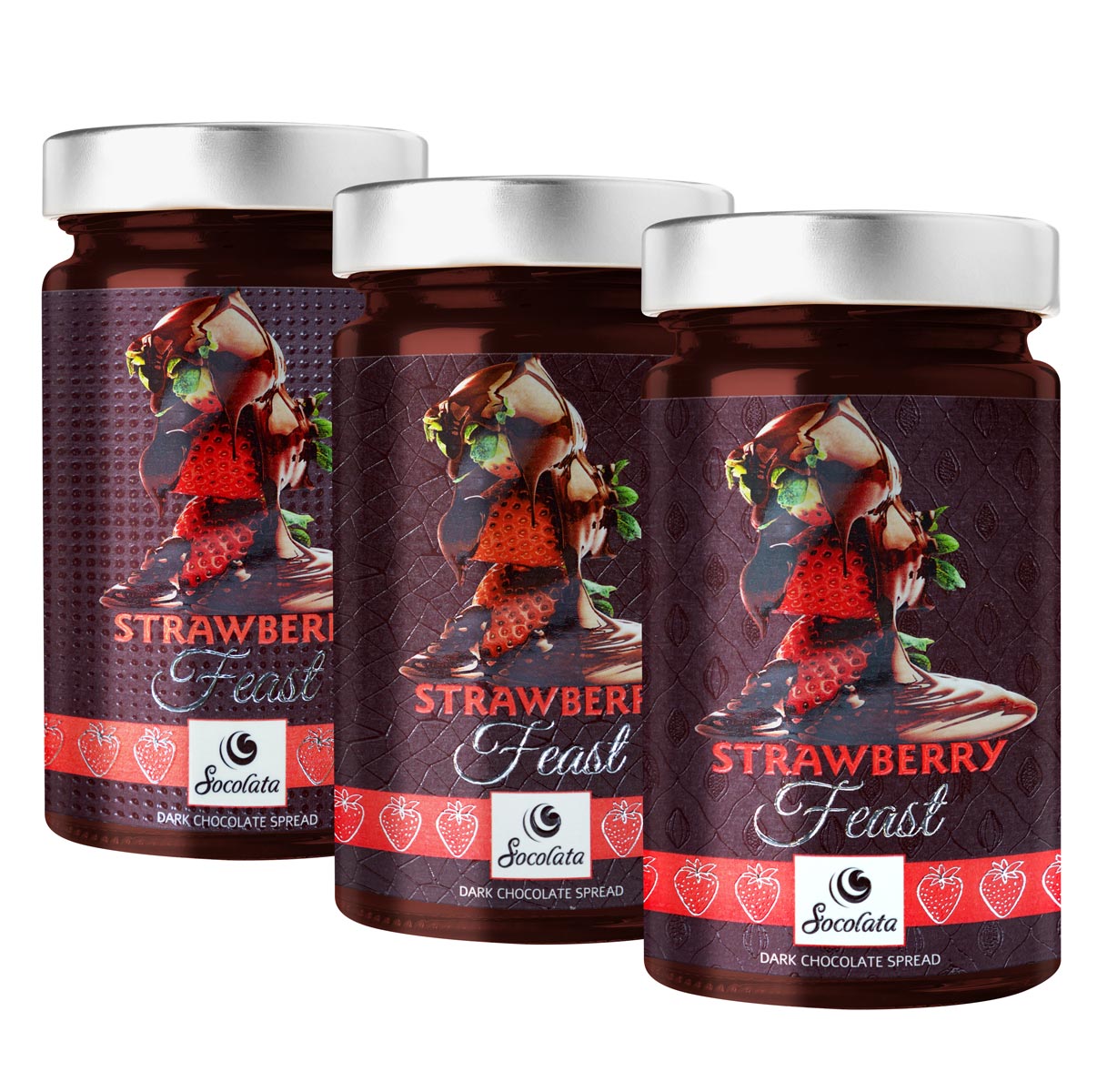 Photo of food label with strawberries, embellished with varnish and gold - finishing on a MGI Digital Technology press