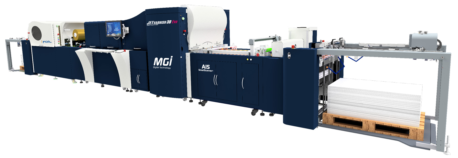 JETvarnish 3D Evo, picture of the MGI Digital Technology equipment seen from the front