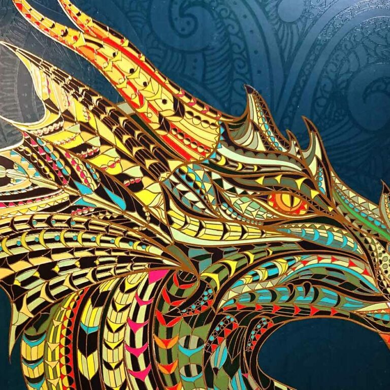 dragon poster embellished with gilding and varnish on an MGI Digital Technology press